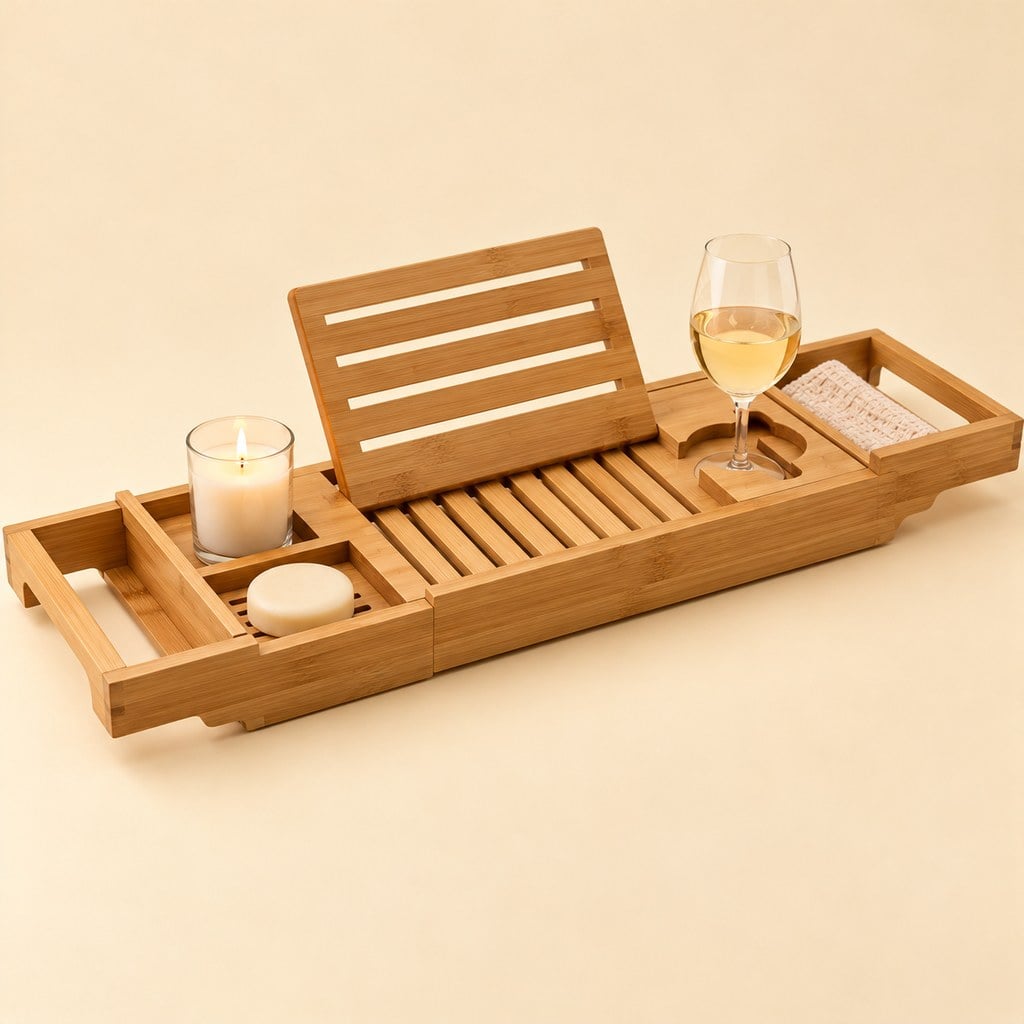 Wooden bathtub caddy tray