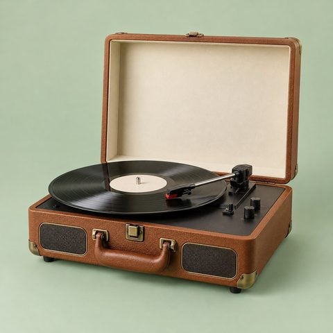 Record player with built-in speakers